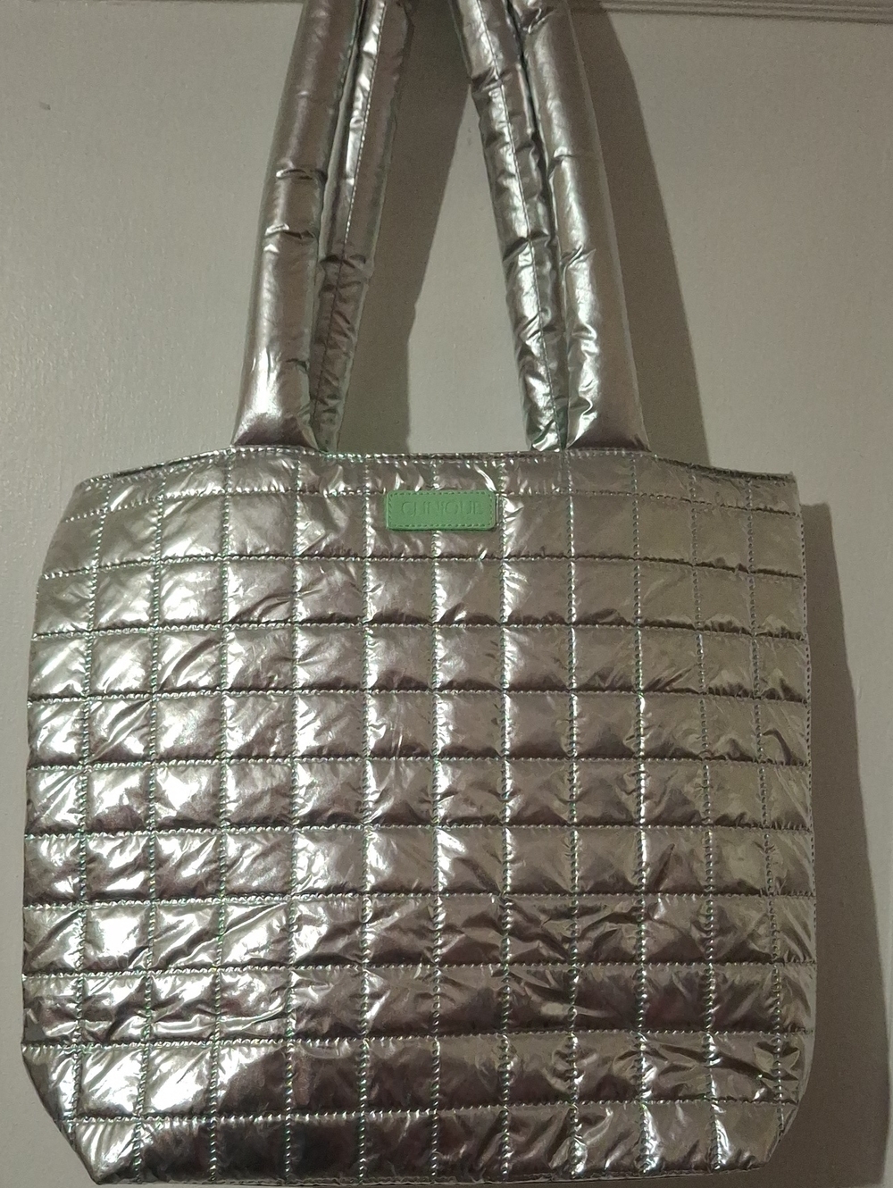 Clinique Silver Tote With Make Up Bag